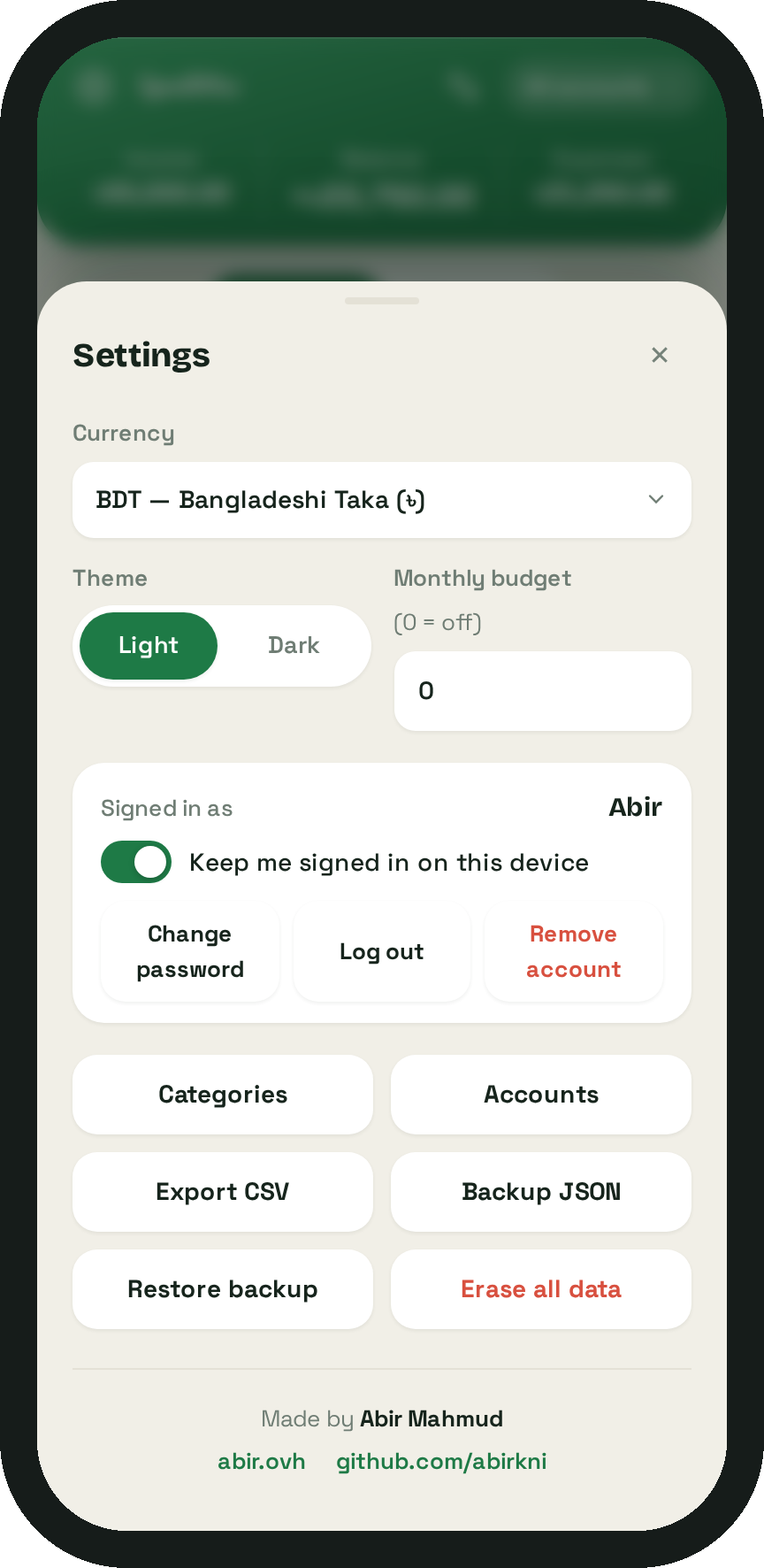 Settings and accounts